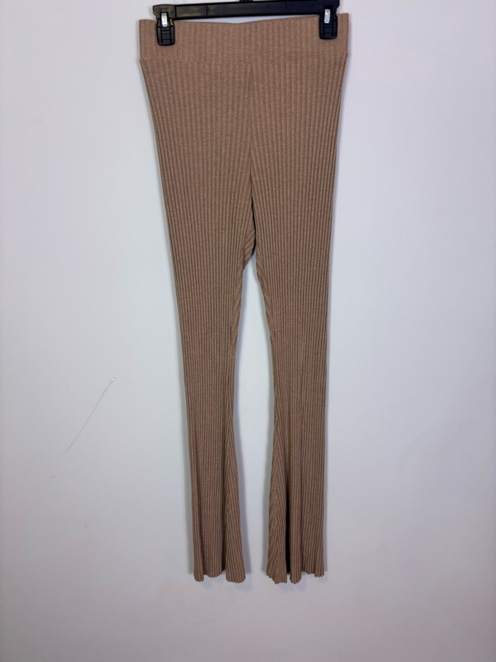 CALE Tan Ribbed Knit Flare Pants Small